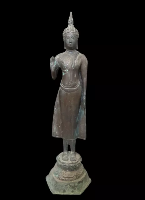 Splendid Antique Large Standing Thai Bronze Buddha Sukhothai Style, 19th Century