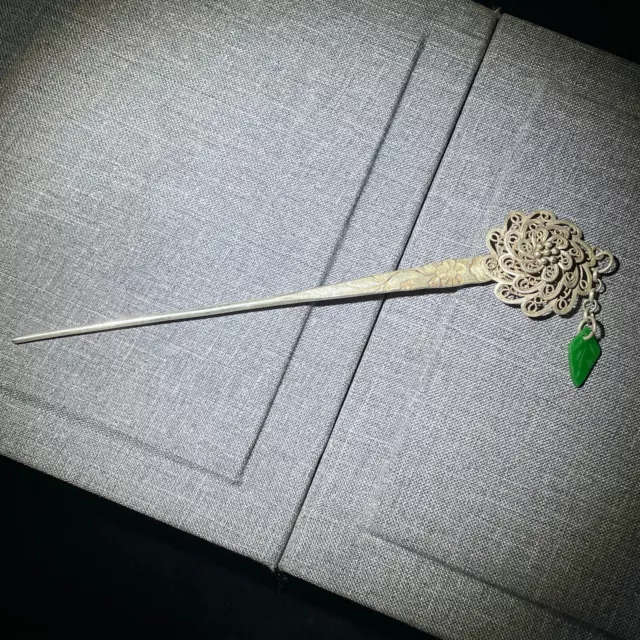 Old Chinese Miao Silver Inlay flower Hairpin old Dynasty Palace Pendant