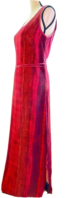 Vtg Carole Little Womens Sleeveless Maxi Dress Maroon Darker Streaks Lined Sz 8