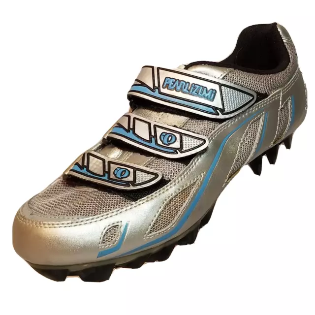 Pearl Izumi I-Beam Cycling Shoes Men US 8 EUR 39 Silver Blue Bike 2-Bolt 3-Strap