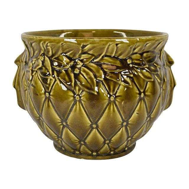 McCoy 1954 Mid Century Modern Pottery Olive Green Quilted Jardiniere Planter 48