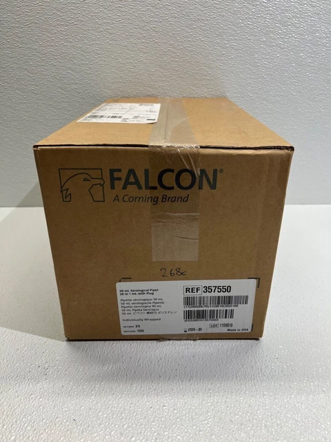 Corning Falcon REF 357550 Serological 50mL Pipet 50 in 1mL With Plug 100/Cs