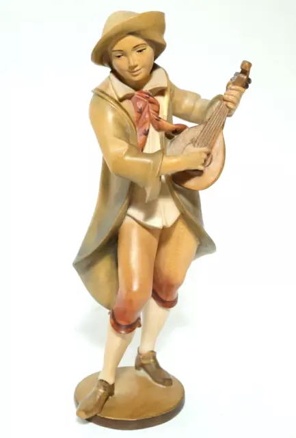 Tallado Figura de Madera Oberammergau Wood 24cm Mann Con Mandolina Músico