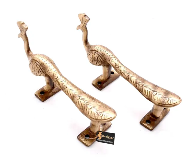 New Two Moustaches Peacock Design Brass Door Handle Pair (6 Inches, Brown)