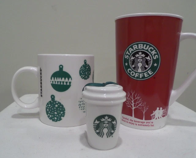 2 Starbucks Christmas Holiday Winter Coffee Mugs & Mini Cup Ornament Gift Set