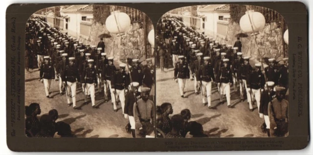 Stereo-Fotografie H. C. White Co., Ansicht Hiroshima, Bestattung japanischer Of