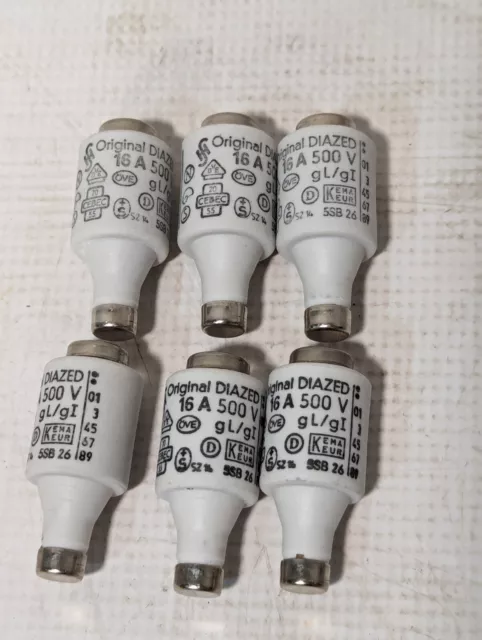 Lot of 6 Siemens 5SB26 fuses, 16A, 500V, original Diazed