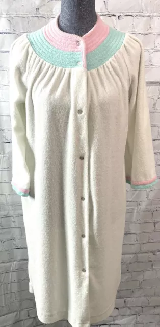 VINTAGE TERRY CLOTH Robe Evelyn Pearson Beach Cover Housecoat Button Up ...