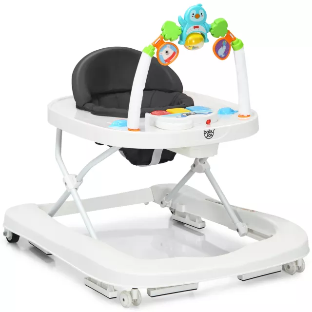 Costway 2-in-1 Foldable Baby Walker w/ Adjustable Heights & Detachable Tray Grey