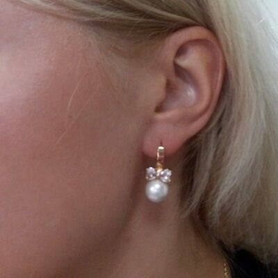 Women Small Hoop Earring Ladies Heart Pearls Earrings Fashion Ear Dangle 1Pair