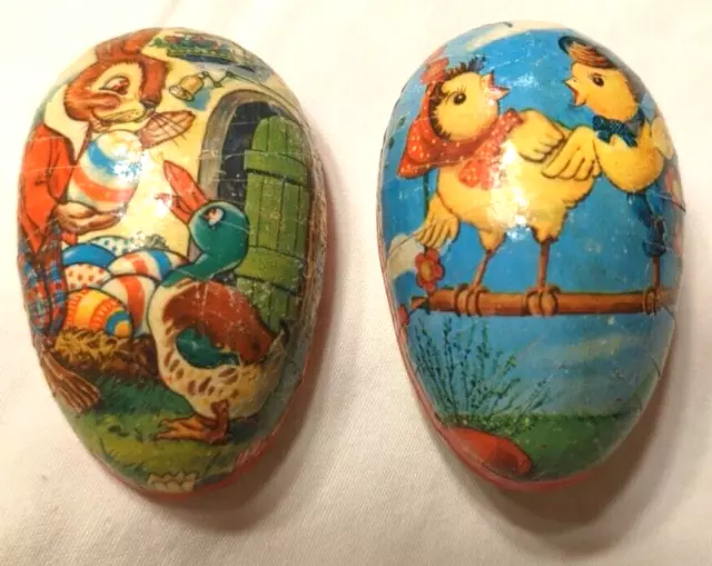 Vintage West German Candy Container Paper Mache Easter Egg w Chicks - Rabbit
