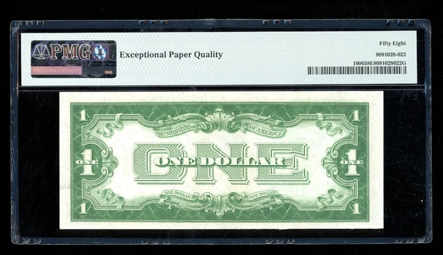 DBR 1934 $1 Silver Funnyback Fr. 1606 FA Block PMG 58 EPQ Serial F16568192A 2