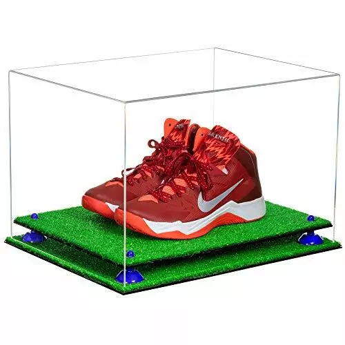 Shoe Display Case-Extra Large Box w/ Clear,Navy Blue Risers & Turf Base(A014)