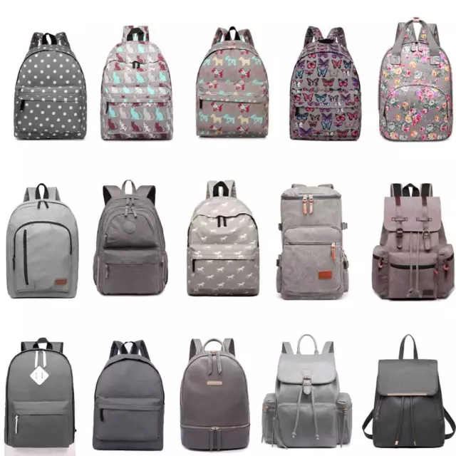 Boys Girls Retro Laptop Travel Work School Bag Gray Backpack Rucksack