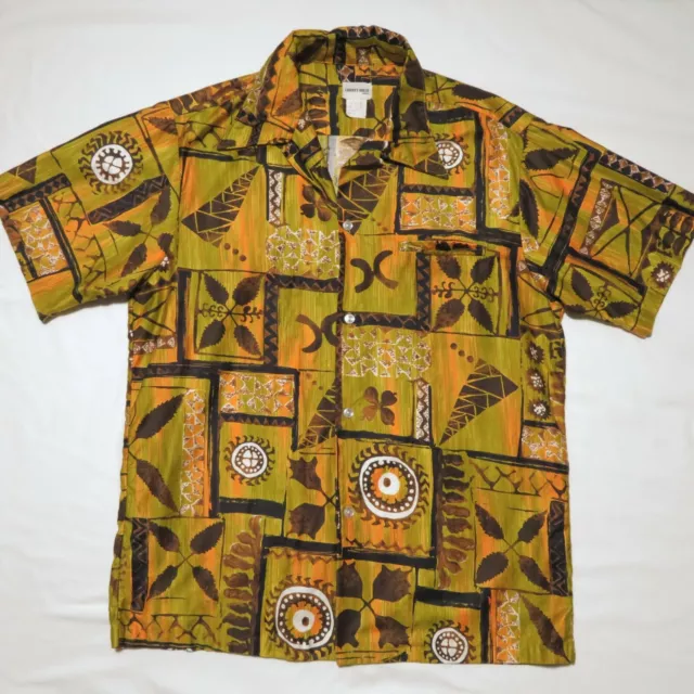 Vintage Hawaiian Shirt Liberty House Mens Medium Hawaii Tapa Tribal Pattern