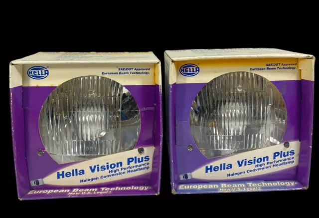 Lot 2 HELLA Vision Plus Halogen Conversion Headlamps 7 inch HB2 12V Germany NOS
