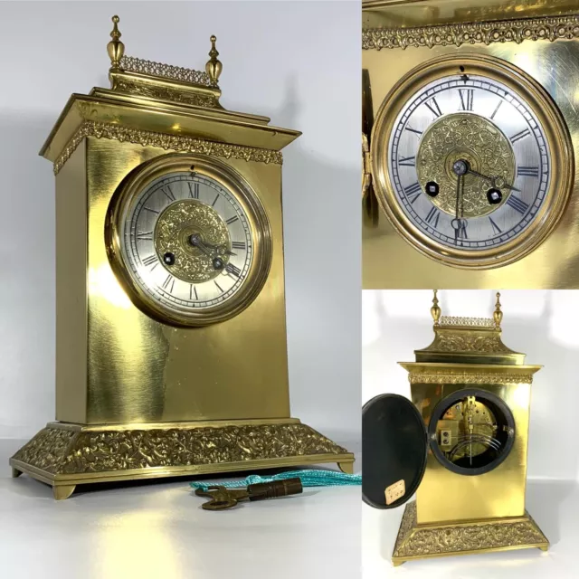 Impressive Solid Brass 19thC French Imperial 8 Day Strike Mantel Clock (c.1885)