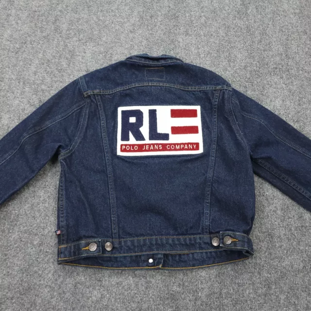 Ralph Lauren Jacket Womens Medium Blue Denim Dark Wash Polo Jeans Co Flag Logo