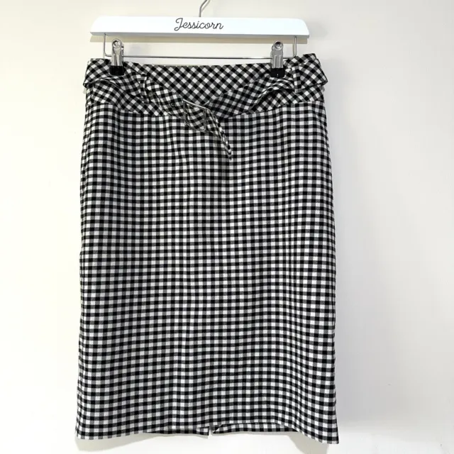 Karen Millen Size 12 Black & White Houndstooth Pencil Skirt Knee Length Lined