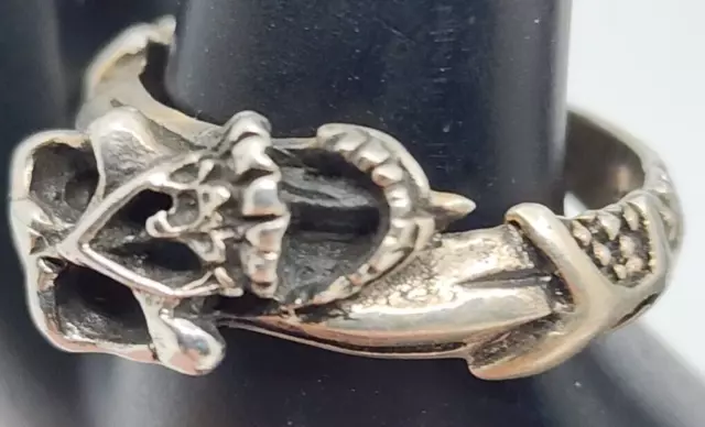 Vintage Sterling Silver 925 Mens Biker Skull Band Ring Size 10