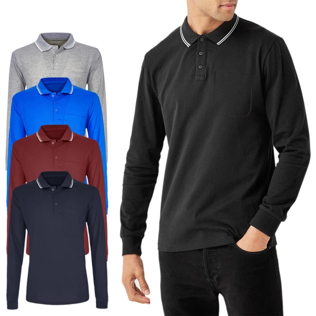 Polo Uomo Manica Lunga Maglia Cotone Leggero T-Shirt Classica Comoda VEQUE