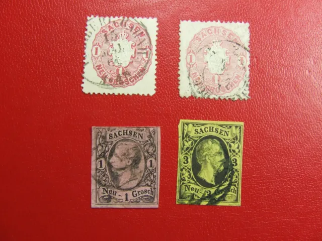 4 x Briefmarke Altdeutschland Sachsen 1 - 3 Neugroschen, Groschen