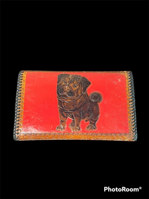 Vintage Tooled Leather Pug Dog Wallet