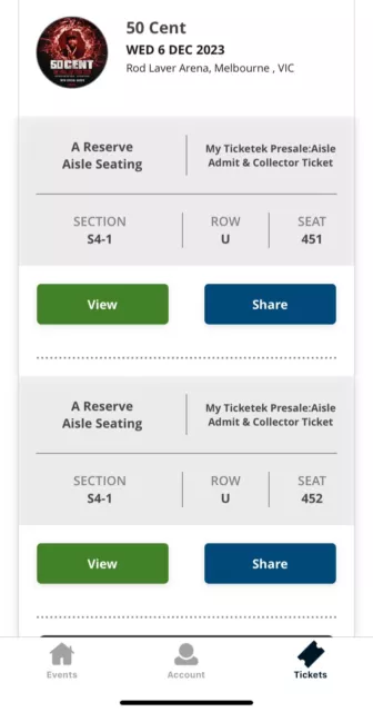 2 x 50 cent concert tickets Melbourne 