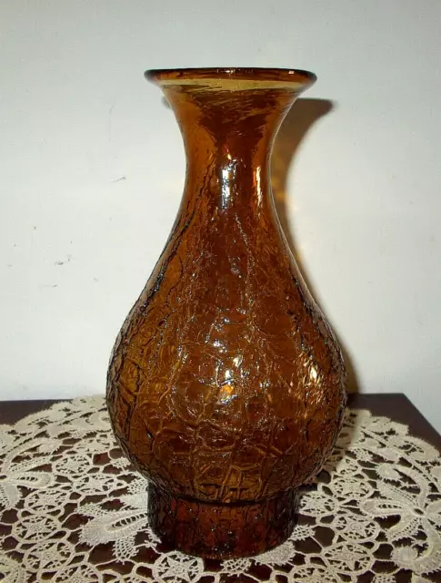 Vintage Amber Crackle Glass Oil/Electric Lamp Chimney 8 3/4" Tall