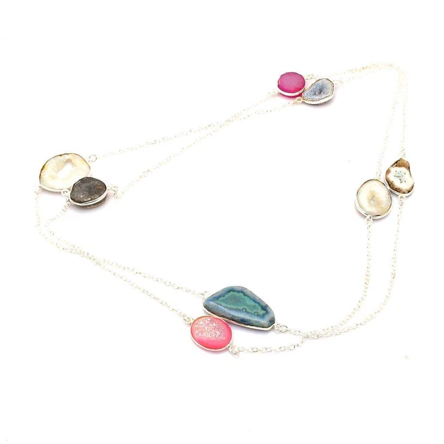 Jaspre Gemme Plaqué Argent Handmade Bijoux Collier Cadeau 27 Gms N-1225