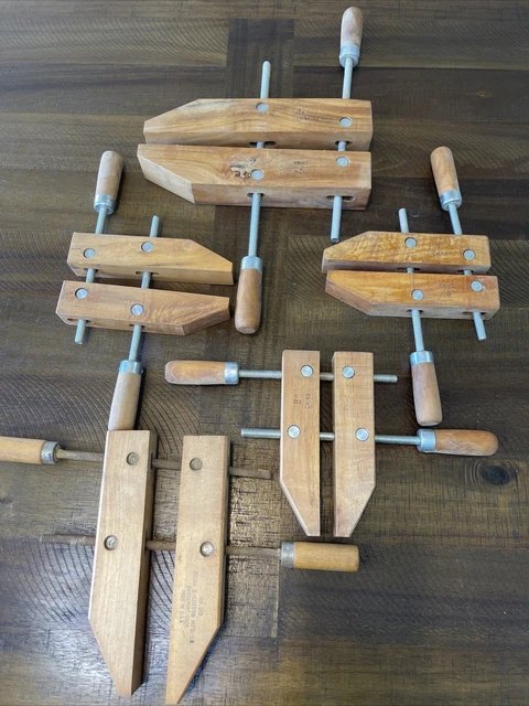Lot Of 5 Adjustable Wood Hand Screw Clamps 8”-12”