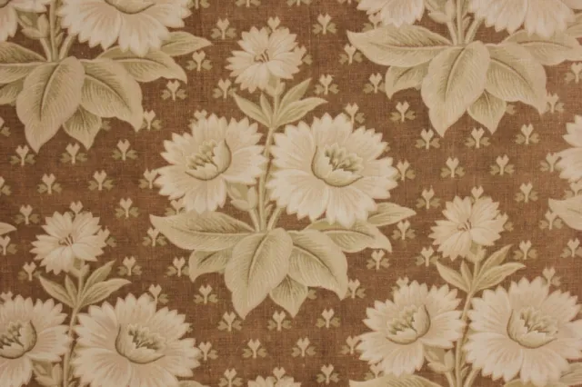 Antique French fabric Belle Epoque c1880 khaki sage green printed cotton textile