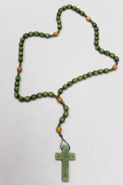 Green Wood Beads Rosary Handmade Wooden Rosaries from Medjugorje +Gift Holy Card
