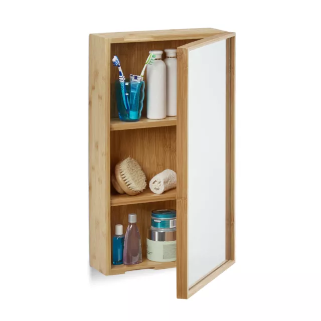 Armoire de salle de bain avec miroir en bambou étagère meuble rangement