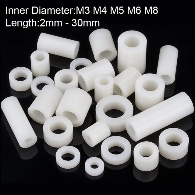 20/ 50pcs M3 M4 M5 M6 M8 White ABS Non-Threaded Hollowed Nylon Spacer Round Hollow Standoff Washer Pcb Board Screw Nails Screws Fasteners I4785924070