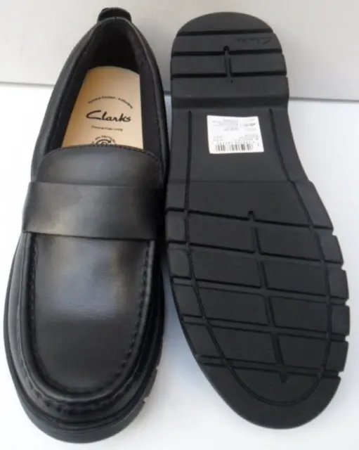 Clarks Branch Slip Smart/ School Black Leather Slip-On Shoes Uk 5.5 / Uk 39 Bnib