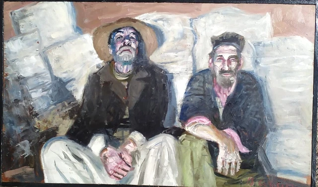 R. WILSON (XXe), Promenade sur la plage, huile sur panneau signée en