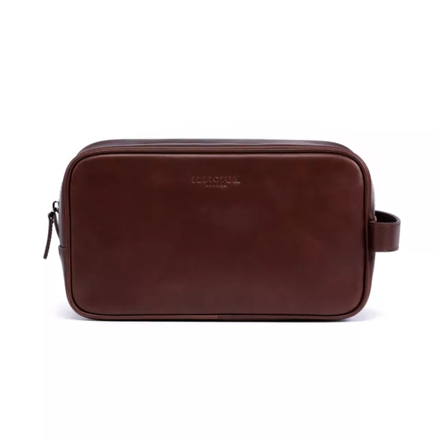 New Brown Real Leather Toiletry Bag Wash Bag Travel Mens Shaving Kit Dopp Case