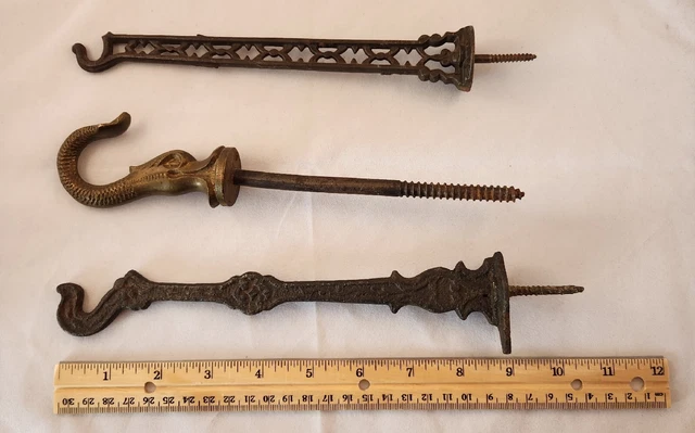 Antique Vintage Ornate Cast Iron Brass Plant Hanger Hooks Decorative (Lot of 3) 9