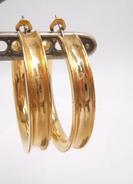 Monet Gold Tone Hoop Earrings Pierced Shiny Finish 1 3/8” Long