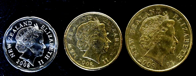 New Zealand 2008 ● 20¢, $1, $2 small-sized standard circulation coins set (3)