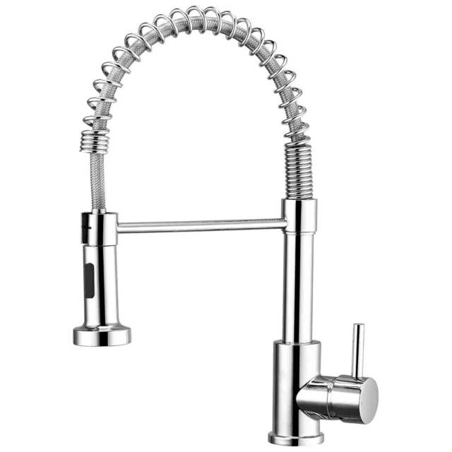 360° Swivel Spring Kitchen Sink Mixer Tap Pull Down Sprayer Single Level Faucet