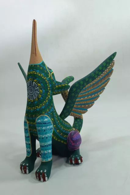 Large OAXACAN ALEBRIJE, colorful wood carving, signed mexican folk art sculpture