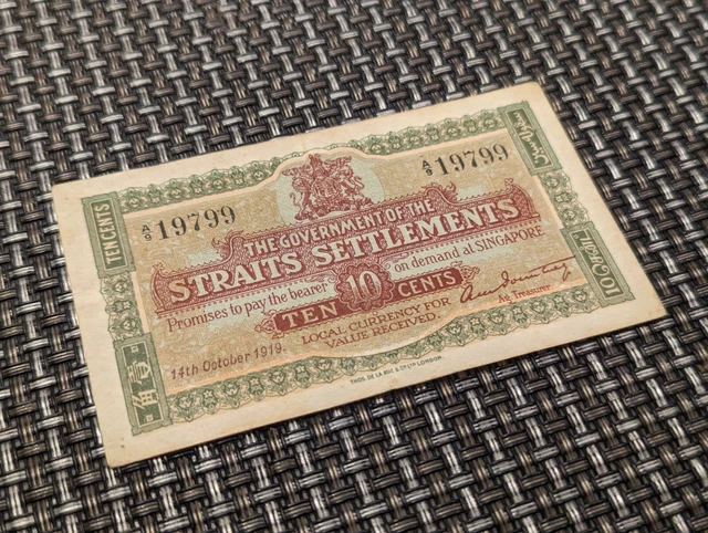Singapore: Rare Ten Cents Note 1919 Straits Settlement British Administration