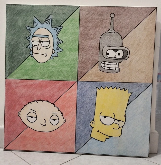 quadro dipinto a mano su tela Cartoon 50x50 Cm