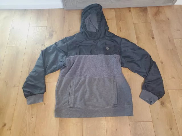Volcom Hooded Sweatshirt Jacket Sherpa Lined Sz L Gray Black Full Zip