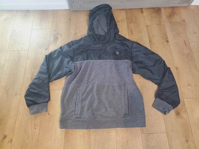 Volcom Hooded Sweatshirt Jacket Sherpa Lined Sz L Gray Black Full Zip