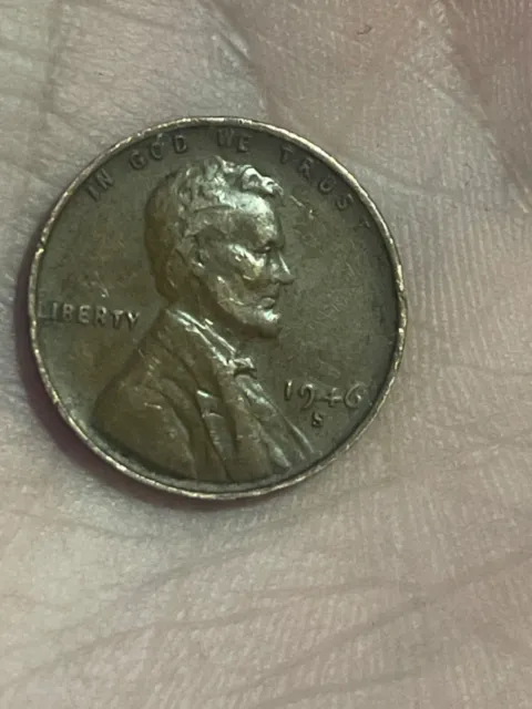 RARE Frowning/Smiling 1946 Wheat Penny S-Mint Mark in Good Condition