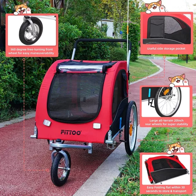 FITTOO Dog Bike Trailer Pet Pram Foldable Pet Bicycle Trailer Dog Stroller Large 3