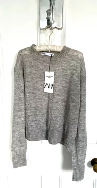 Zara Grey Wool & Alpaca Blend Knit Sweater With Ribbed Trims S BNWT LAST ONE